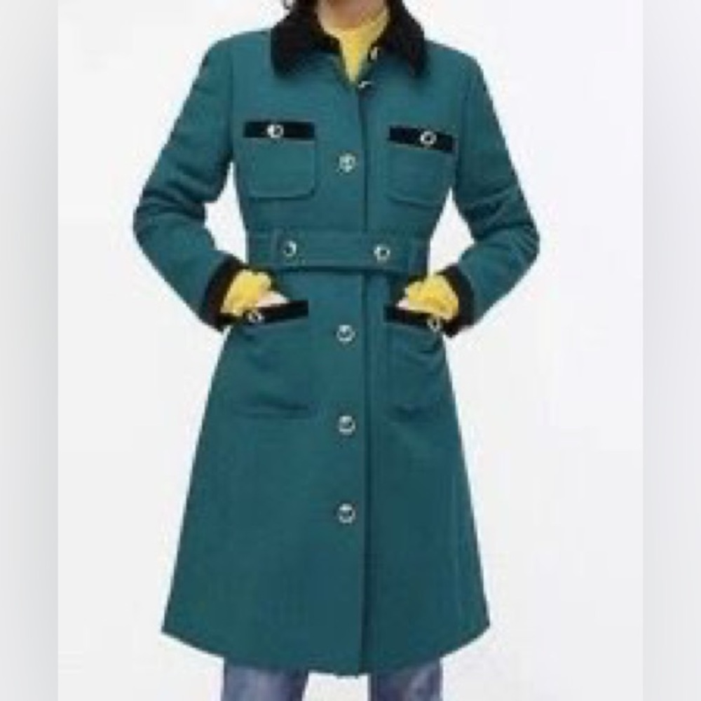 J.Crew Velvet-trimmed Lady Coat Deep Balsam Italian Double-cloth Wool Size 0 NWT